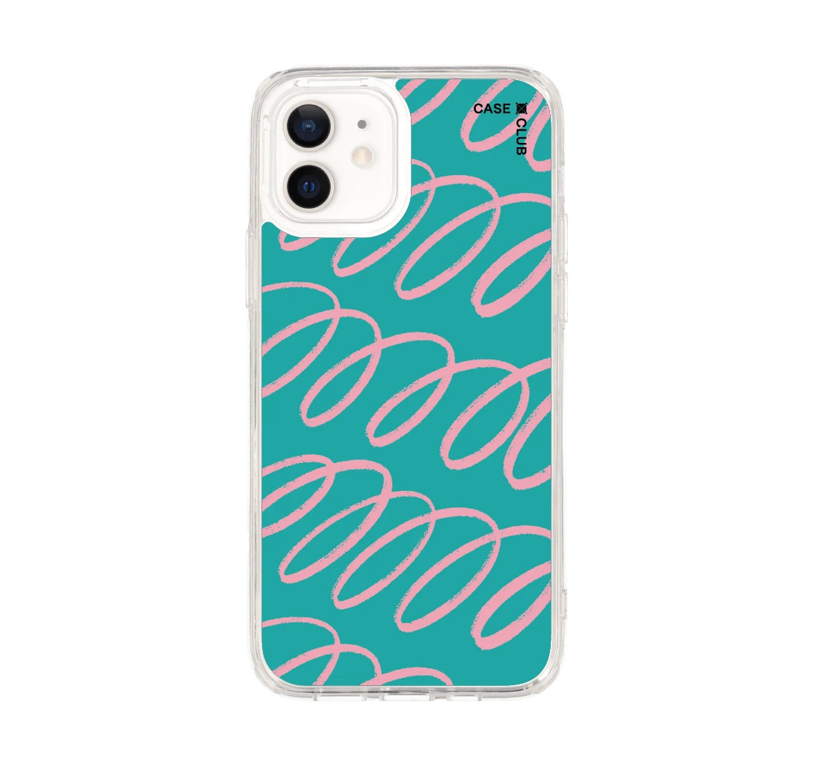 iphone 12/12 pro clear case blue & pink curvy pattern